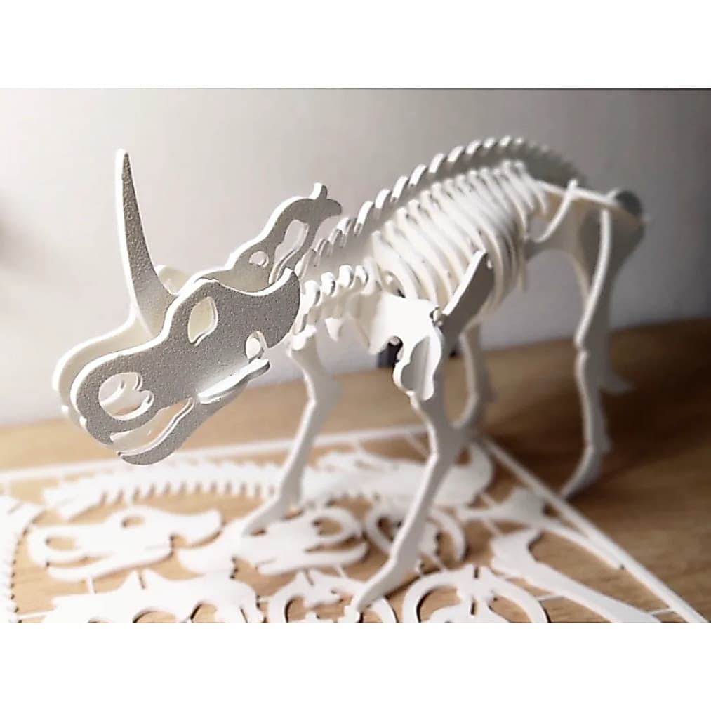 Kit Quebra-Cabeça 3D Esqueleto Dinossauro Styracosaurus Brinquedo Educativo Montar Cor Marmorizada