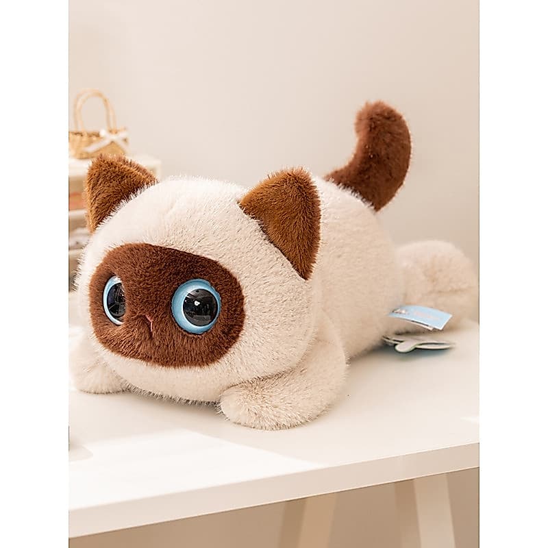 Bonito gato deitado brinquedo de pelúcia gato siamês boneca dos desenhos animados Muppet gato branco gato preto crianças