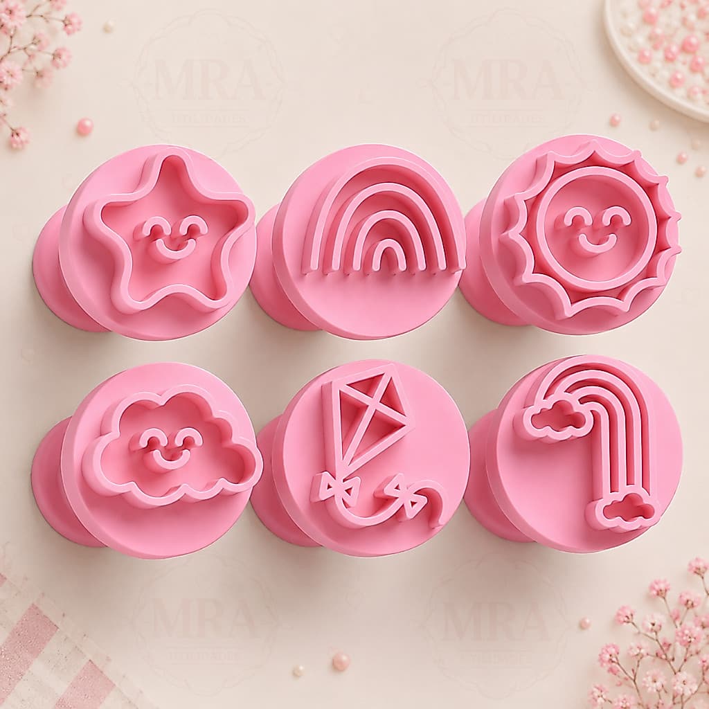 Kit 6 Carimbos Para 365 Sorissos Para Brigadeiro Docinhos Confeitaria Massas Biscuit Sol Estrela