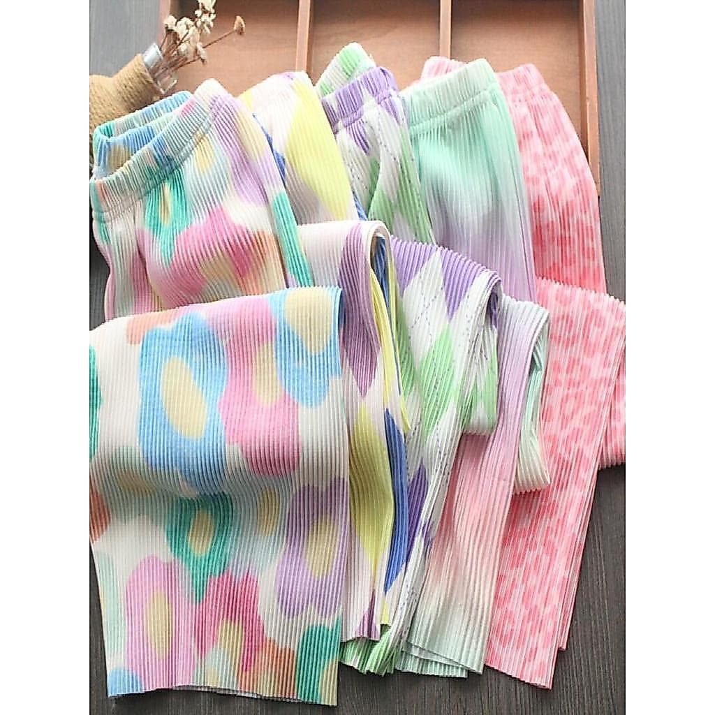 Calças infantis soltas de verão, calças largas para crianças, Leggings para meninas, calças largas arco-íris dobradas, c