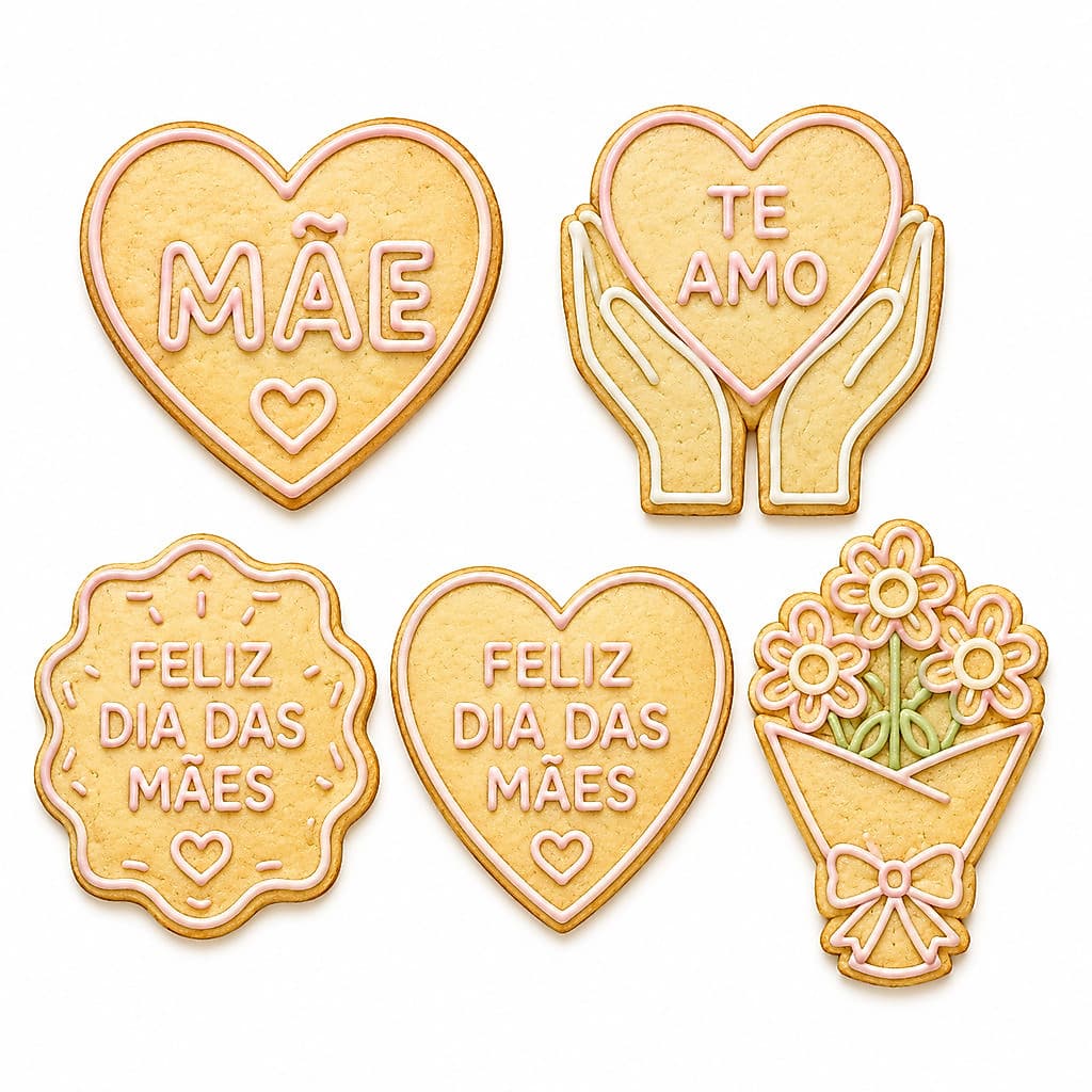 Kit 05 Cortadores de Biscoitos Cookie Tema Dia das Maes Amor