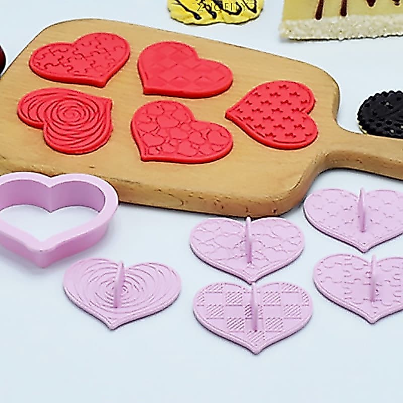 6pçs Cortador De Biscoito Dia Dos Namorados Formato De Coração Fondant Carimbos Moldes De Bolo Decoração Ferramentas