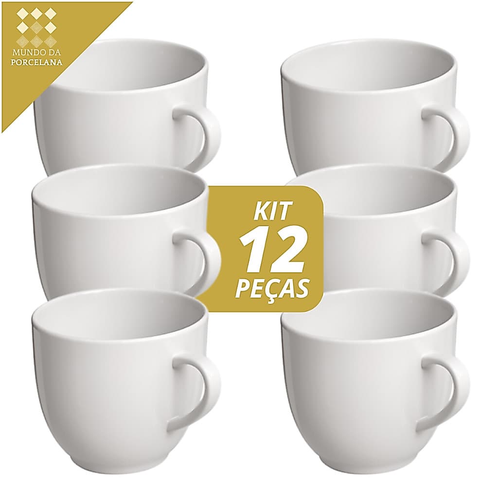 Jogo 12 Xicara Cafe Cha Porcelana Lisa 95ml Branco Chicara Hotel Padaria Cafeteria Casa Caneca