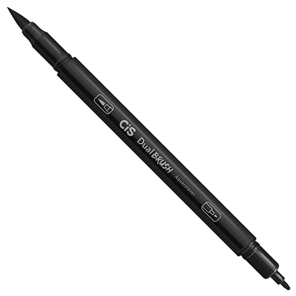 Caneta Marcador Dual Brush Aquarelavel Preta 2 pontas - Cis