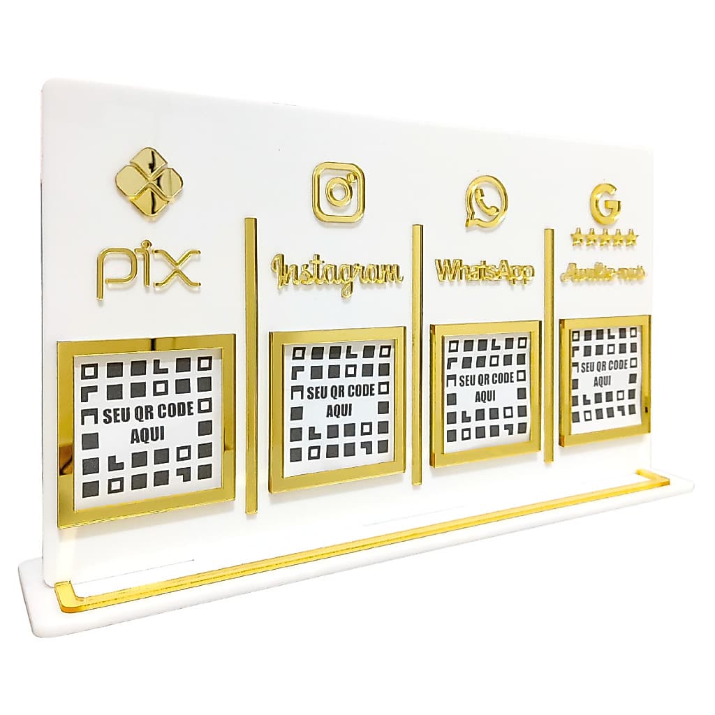Placa Pix 4 Qr Code Display Acrílico Pagamento