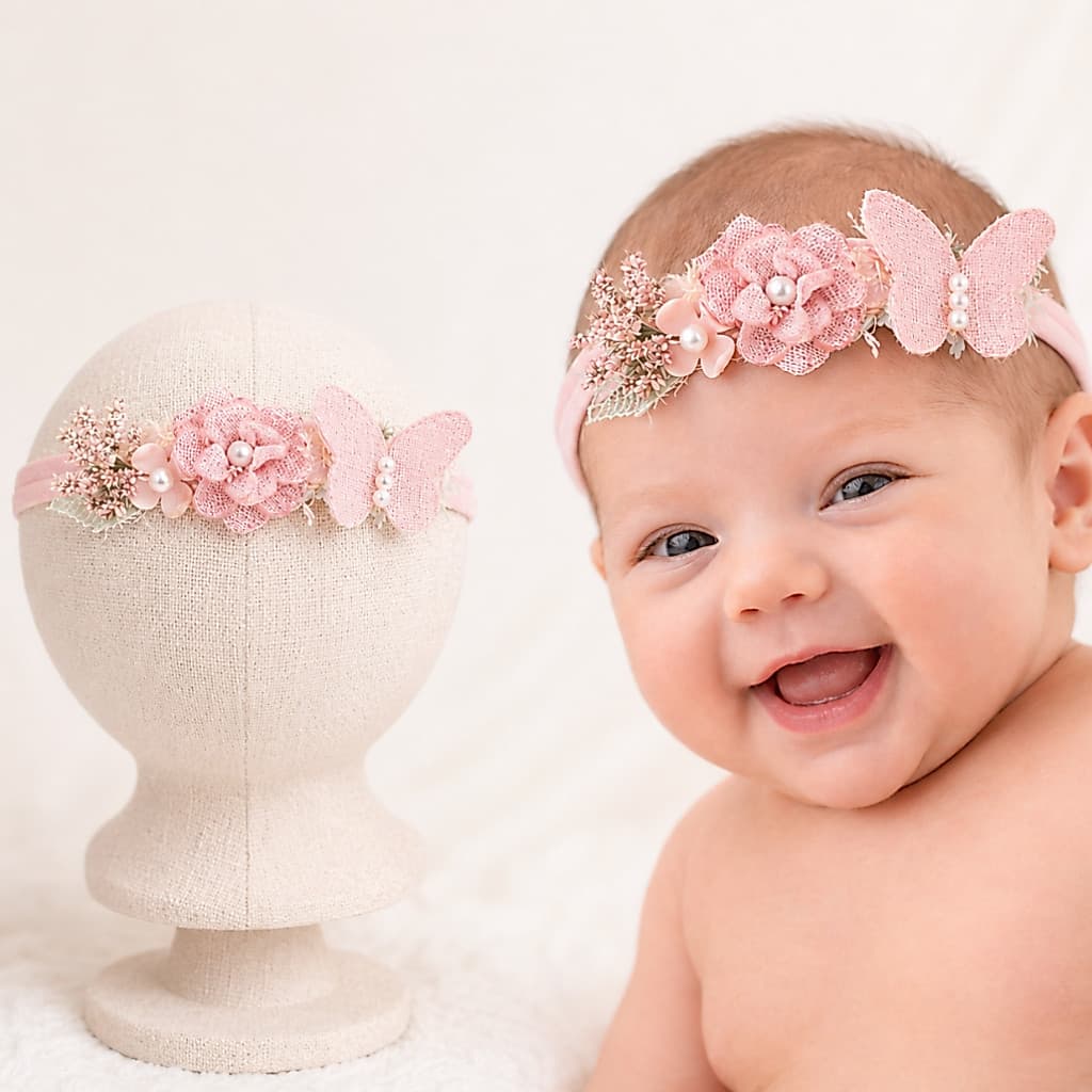 tiara faixinha de meia rosa  de bebê de luxo/tiaras RN/saída maternidade