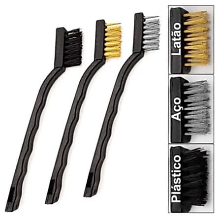Conjunto 3 Peças Escovas Escova De Aço 17,5Cm Multiuso Aço Latão Nylon Cabo Plástico Utilmix