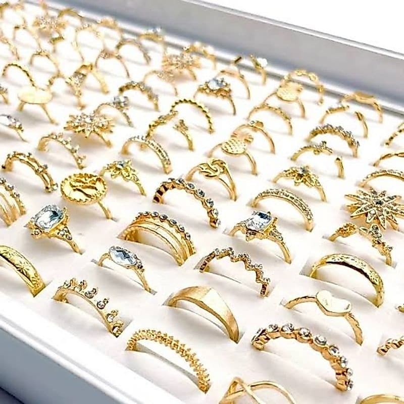 kit 10 anéis feminino banhado a ouro 18k personalizado