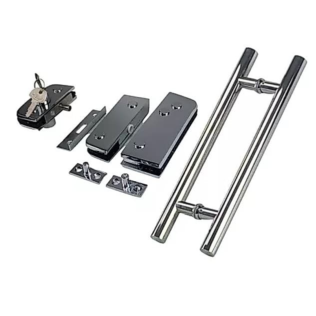 Kit Porta Vidro Pivotante V/a + Puxador Inox Tubular 300x200 para portas de 08 a 10mm