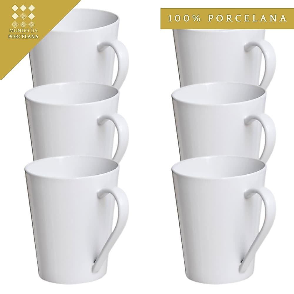 Jogo 6 Canecas Tulipa Lisa Branca 250ml Porcelana Personalizável