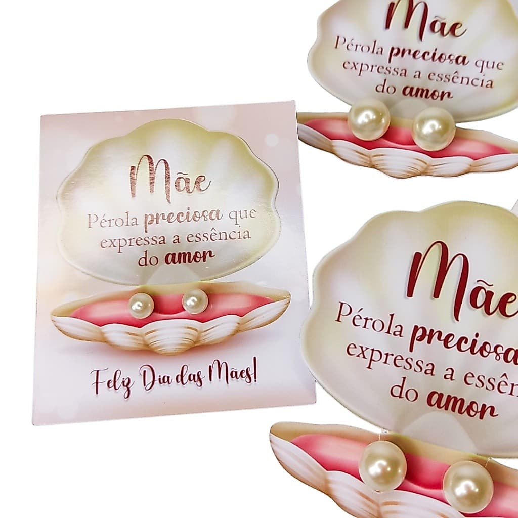 Kit com 50 brincos pérola + tag dia das mães lembrancinha/ mimo