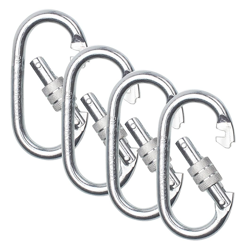 Kit Mosquetão Aço Oval com Rosca 3kN 300kg Trava Segurança Resistente 4 ou 8 Unidades
