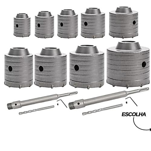 Serra Copo Concreto Videa Parede Martelete 30 a 105mm / Haste Sds 160/250/400mm - Escolher Medida