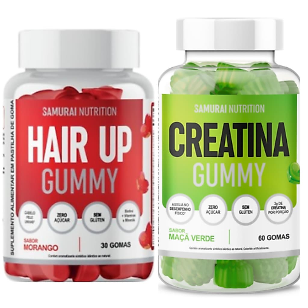 Kit 1x Creatina Gummy 60 gomas + Hair Up Gummy 30 gomas Morango - Samurai Nutrition
