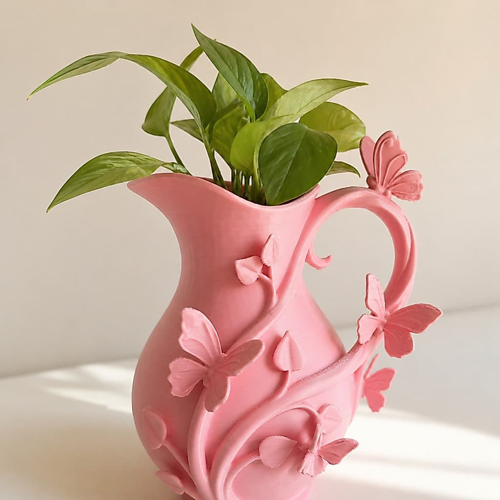 Vaso Decorativo Floral com Borboletas | Cachepô Elegante Rosa | Porta Planta 3D | Decoração Delicada e Moderna