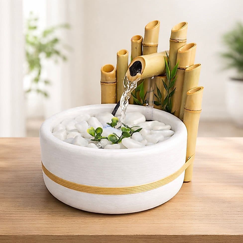 Fonte de Água Bambu de Mesa Zen Decorativa Cascata Relaxante Feng Shui Sala Escritório Luxo