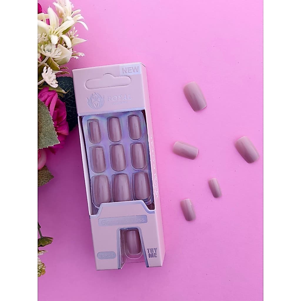 UNHAS POSTIÇAS QUADRADA MÉDIA AUTOCOLANTE - KIT COM 24 PEÇAS COR BEGE  T-579-4