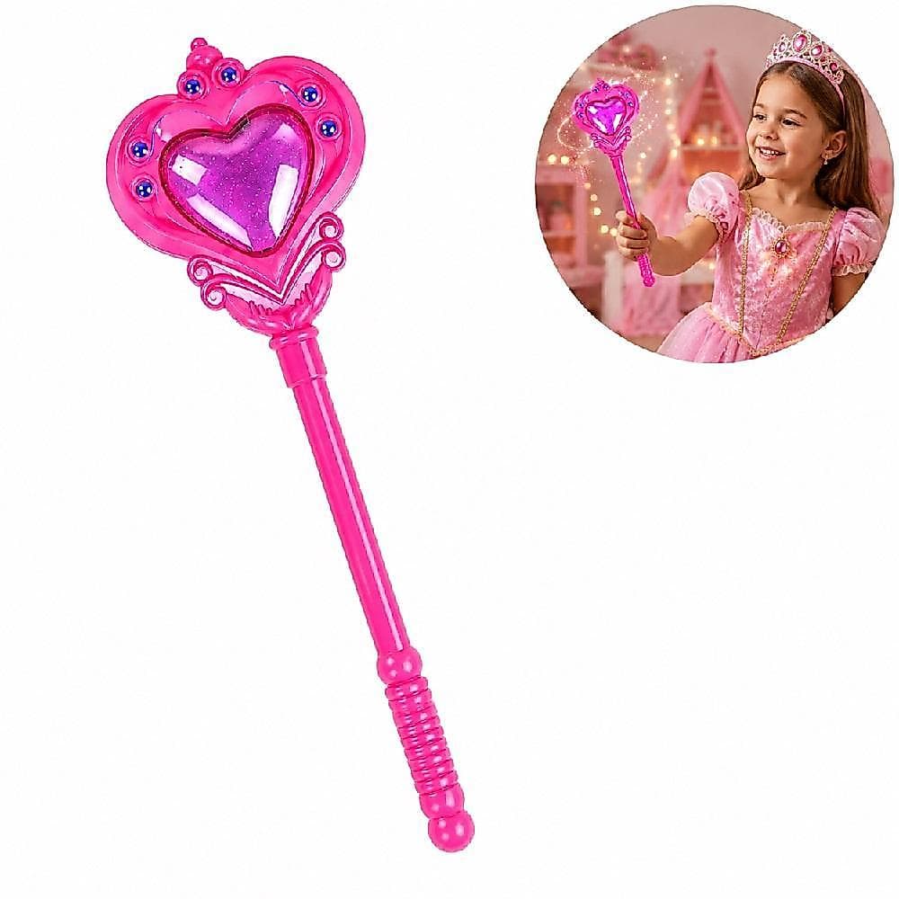 VARINHA MAGICA INFANTIL BRINQUEDO PRINCESAS MUSICAL CONTO FADAS ENCANTADA LUZ SOM FESTA FANTASIA CORACAO ROSA MENINAS