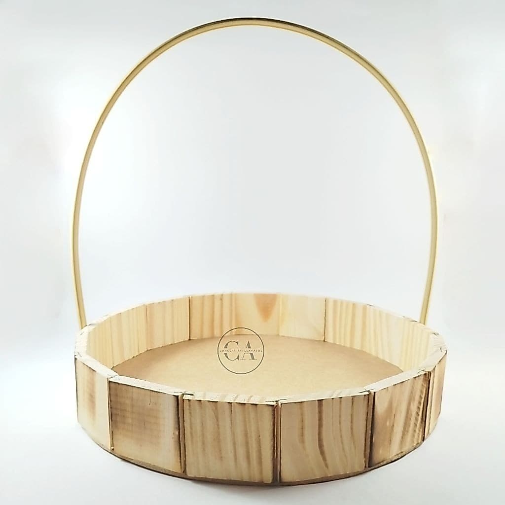 Kit 10 Cesta Presente Redonda Madeira Pinus 30cm Base Cesta Namorado Kit Cosmetico Cachepot Arranjo