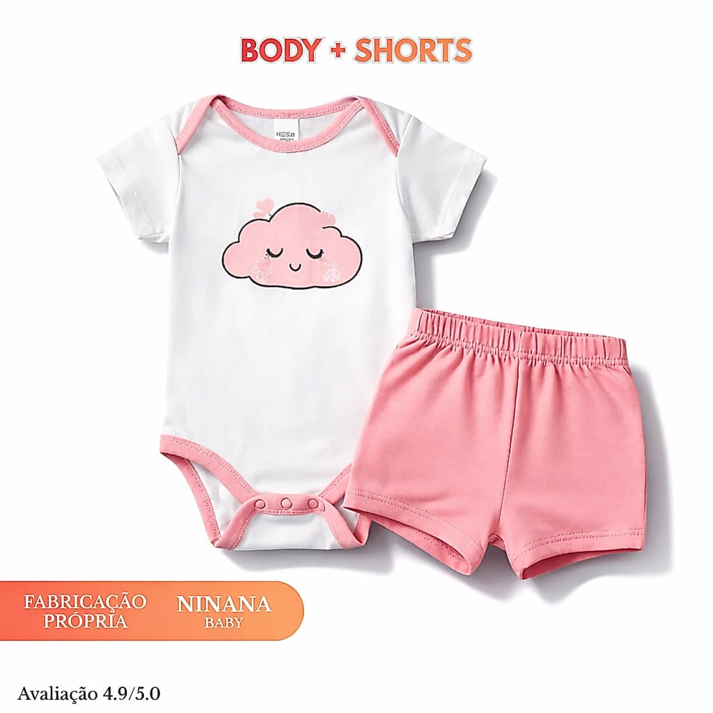 Boddy Menina + Shortinho Menina Para Bebê Infantil de Algodão Estampado