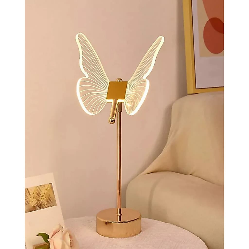 Luminária Candeeiro de Mesa Borboleta USB 3 Cores Luz Noturna Ajustável Lãmpada Estudo Quarto Bivolt
