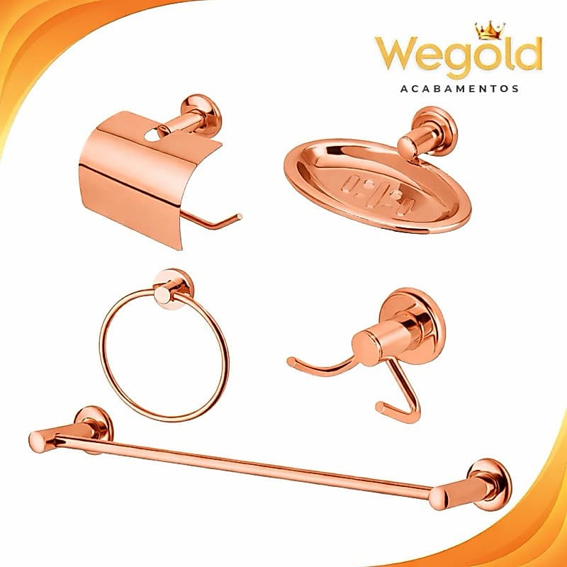 Kit Stander Rose 5 Peças - Acessórios Para Banheiro