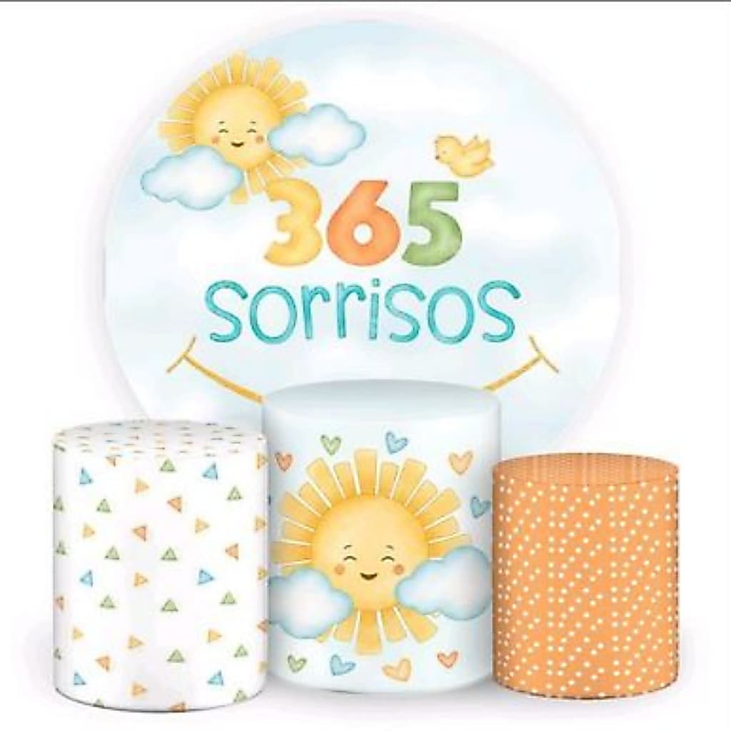 Kit Decorativo 365 Sorrisos Capa Painel Redondo + Capas Cilindros Veste Fácil/Fazemos qualquer tema