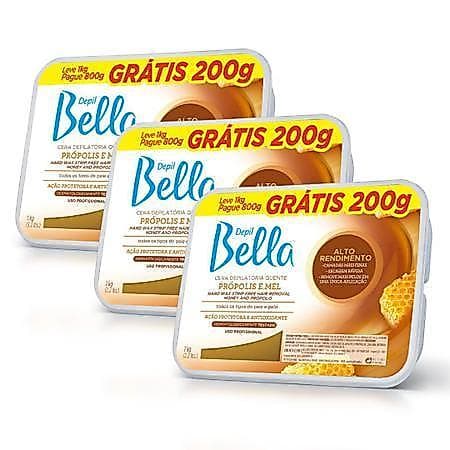 Cera Depilatória Depil Bella Própolis e Mel Leve 1Kg e Pague 800g - 3 unidades