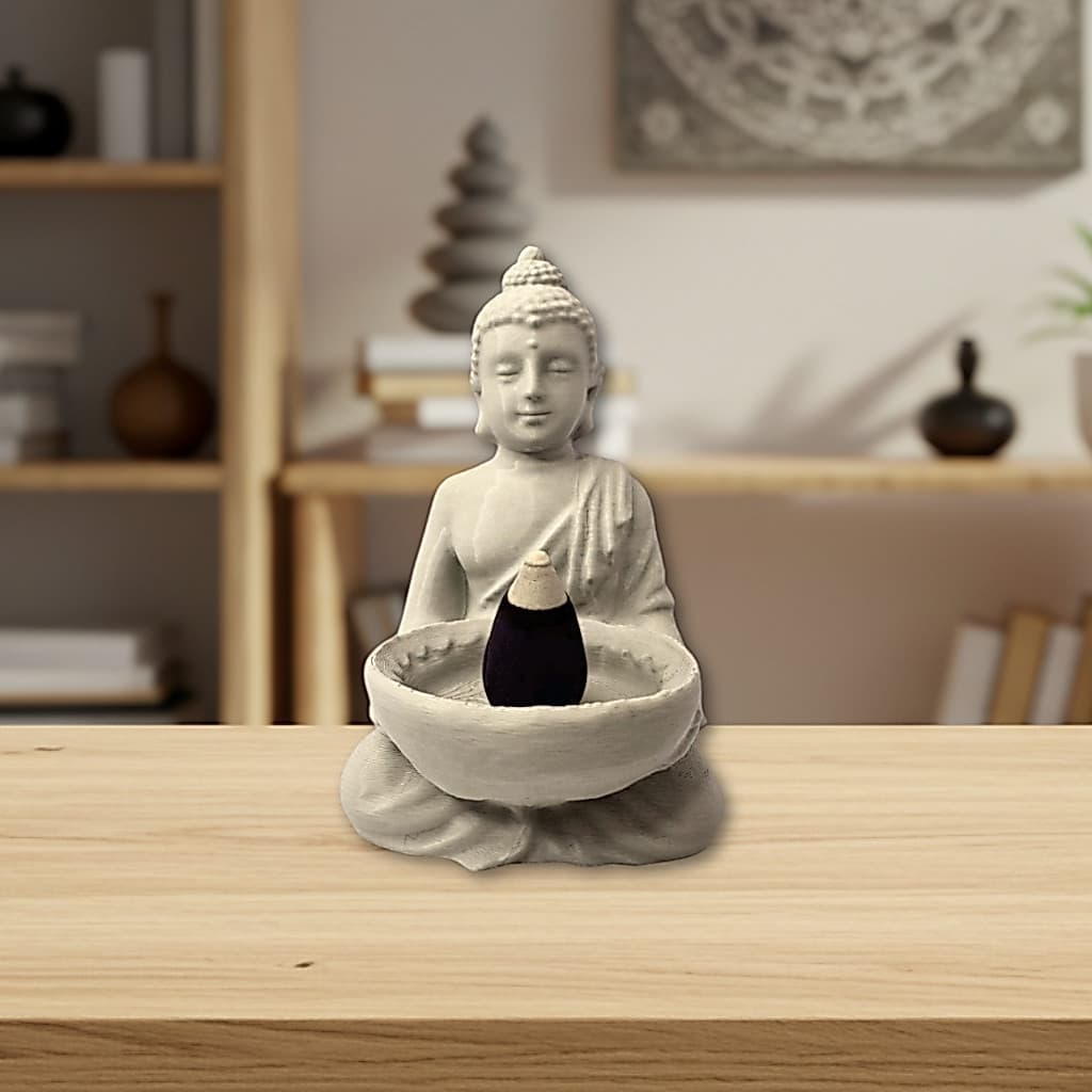 Incensário Buda 9cm para Incenso Gota + 3 Incensos Gota  | 3 Cores | Refluxo | Decoração Zen