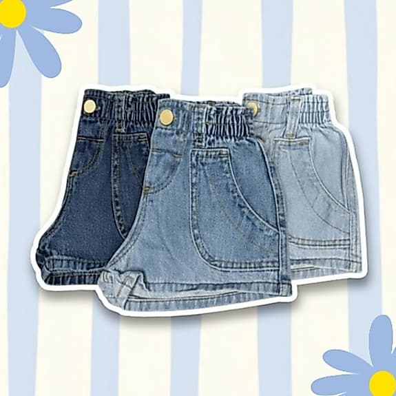 Short Infantil Menina Bebê - Jeans Detalhe Bolsos Moda 2025 - Tam PP ao GG