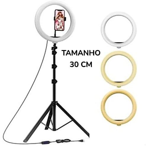 Ring Light 30 CM 3 Ajustes + Tripé Ajustável 2,10M Indi ou Kit - Hoopson TP001RH Ring Light RL00112