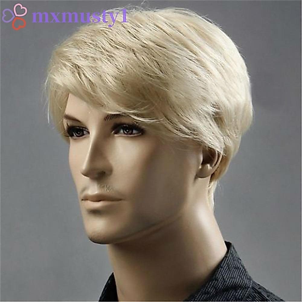 MXMUSTY Perucas Loiras Masculinas , Peruca Curta E Reta Resistente Ao Calor De Cabelo Sintético Cosplay Masculina Fofa R