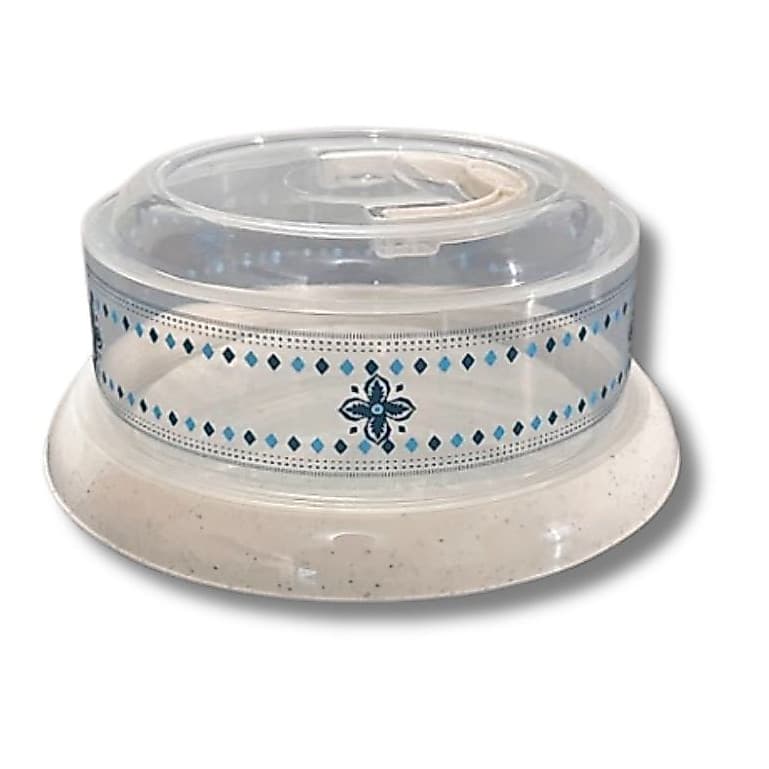 Queijeira Redonda com Tampa, Rosca e Alça Decorado branco - Porta queijo branco descordado estampa
