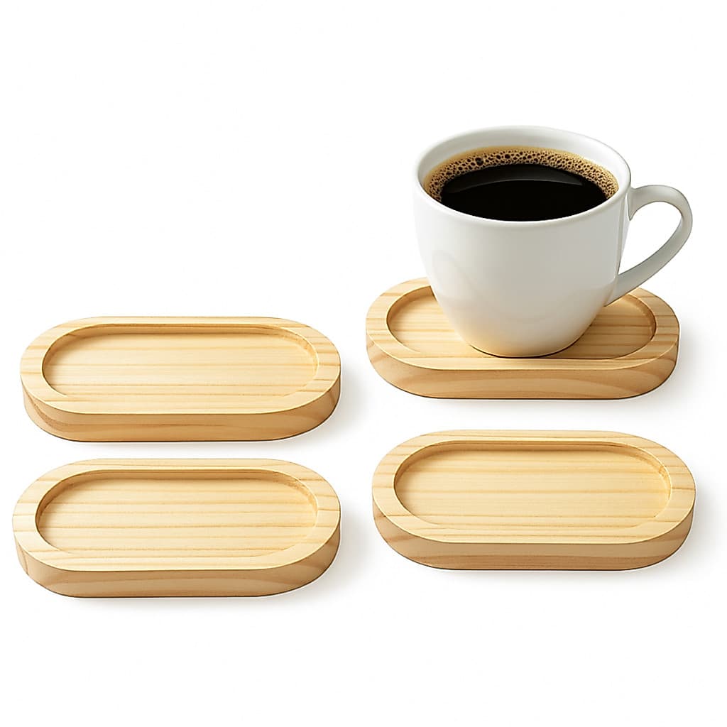 Kit Pires Madeira Pinus 16x8 cm Porta Xícara Café e Chá Mesa Posta Artesanal