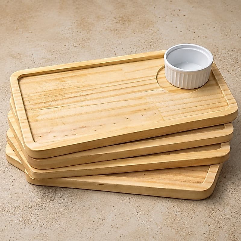 Kit Tábua Petisqueira Madeira Pinus 27 x 13,5 cm Ramequim BPA FREE 5 ou 10 Peças