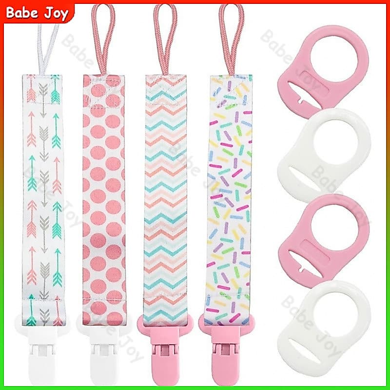 4Pcs Clipe de Chupeta para Bebê com Corrente e 4pcs Adaptador de Chupeta Porta Brinquedo de Chupeta Cordão Anti Queda