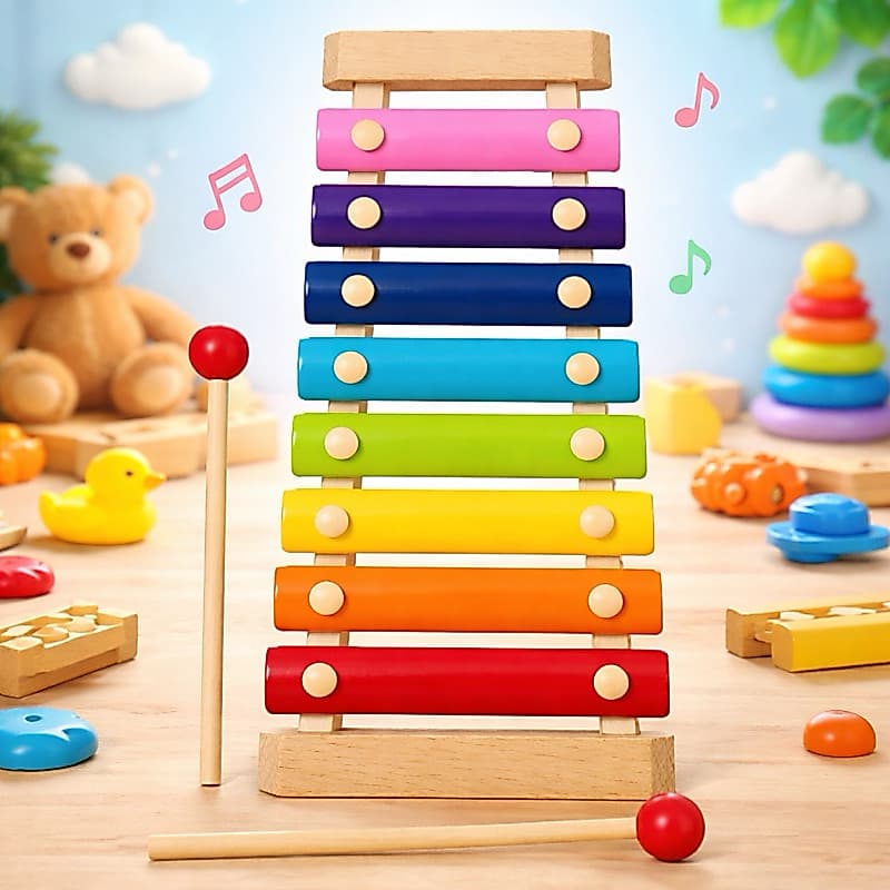 Xilofone Instrumento Musical Infantil Com 8 Notas