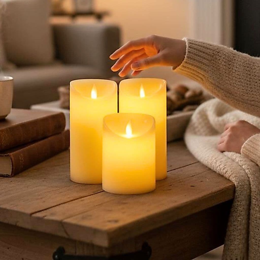 Kit 3 Vela De Led Luminaria Cilíndrica Chama Em Movimento Decorativa 10cm/12.5cm/15cm