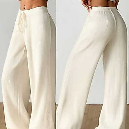 Calça Feminina Pantalona Cintura Alta Com Cordão Falso Tecido Anarruga Importado Elegante Casual