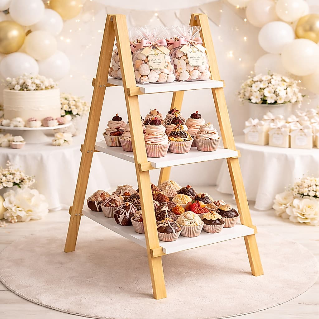 Escadinha Expositora 3 Degraus Pinus MDF Mesa Doce Buffet Pegue e Monte Aniversário Festa Decoração