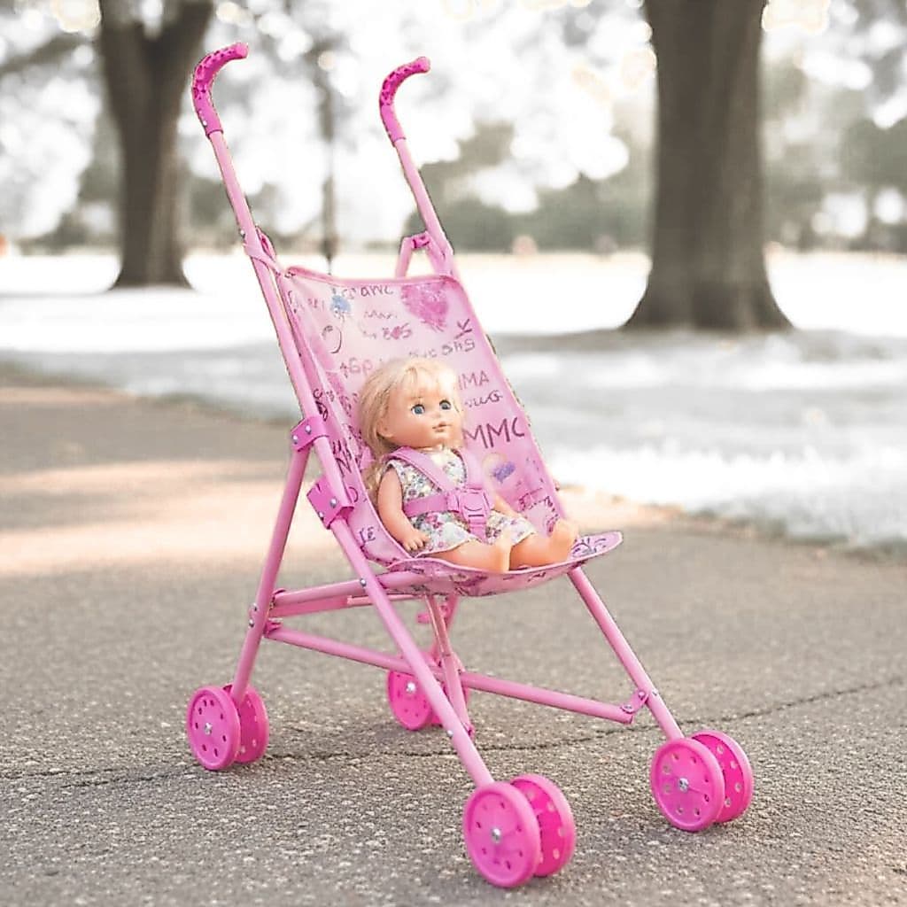Carrinho Dobrável Boneca Infantil Brinquedo Leve Portátil Brincadeira Rosa Criança Casa Boneca