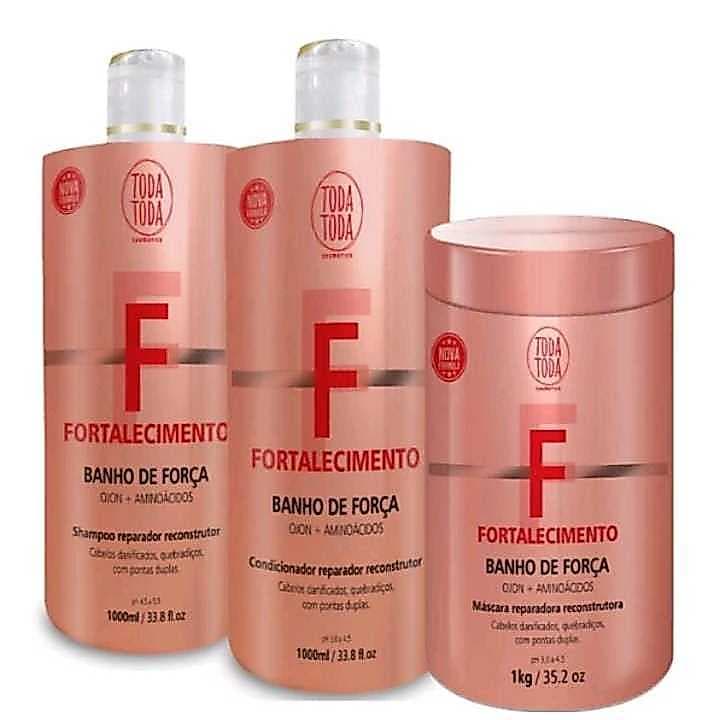 Kit Capilar Fortalecimento Banho de Força Profissional Salão Lavatorio Cronograma Litro