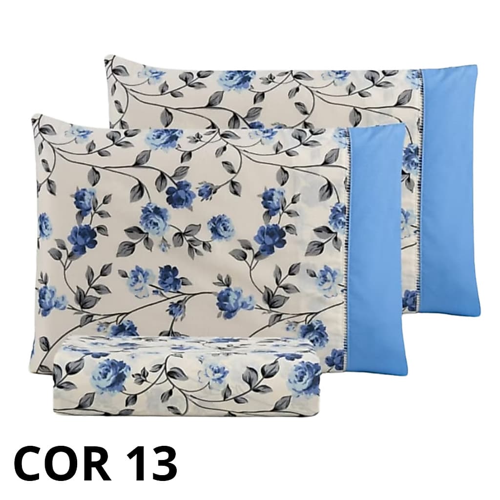Jogo de Lençol 3 peças Cama Queen 200 Fios 100% Algodão Estampado