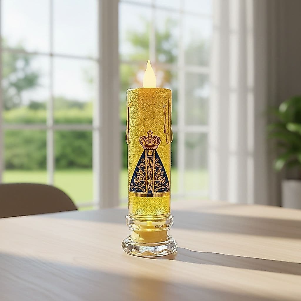 Vela Led Eletrônica Brilhosa Nossa Senhora Aparecida 15cm + Baterias