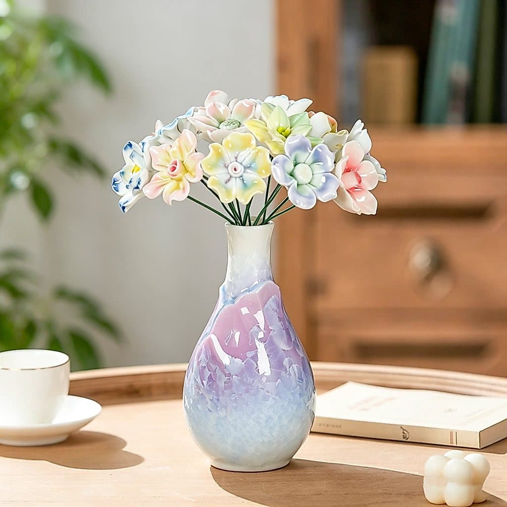 2026 novo estilo Jingdezhen cerâmica cristal esmalte vaso bonito criativo vaso de flores mesa jantar decoração amigos na