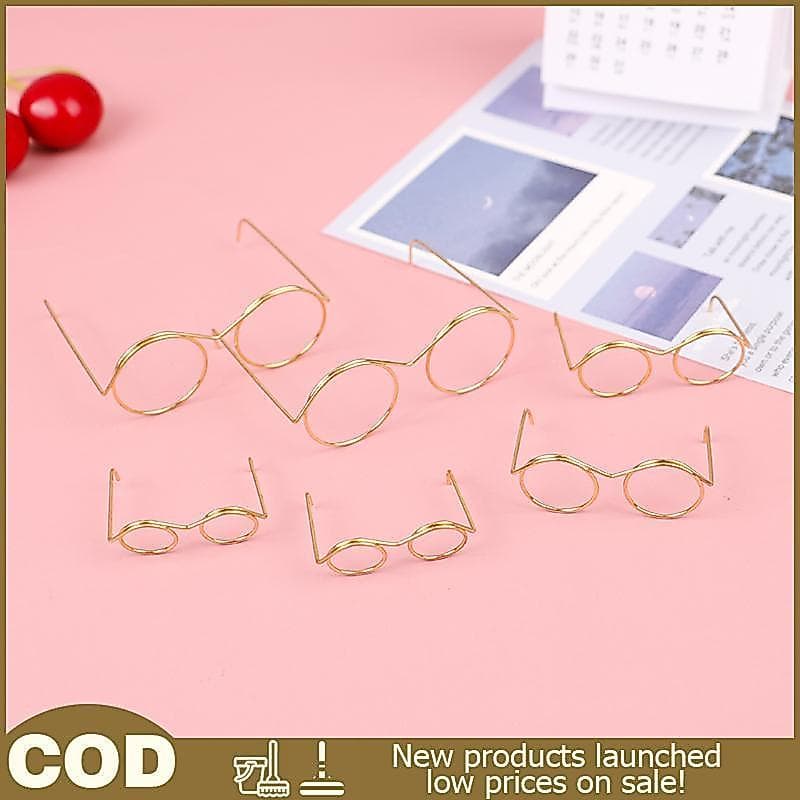 10 Pçs Nova Moda Ouro Redondo Óculos Quadro Sem Lentes Para Acessórios De Decoração De Boneca