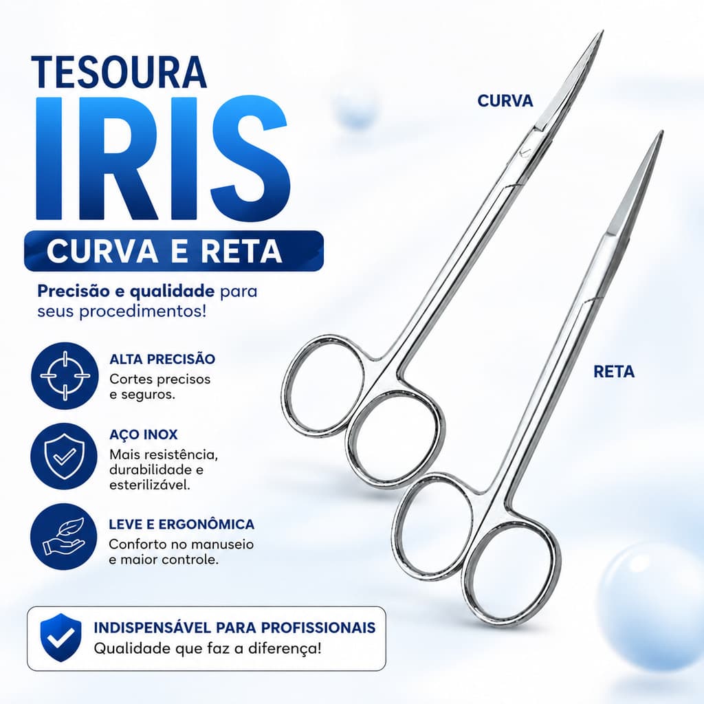 Tesoura Íris Reta ou Curva 12 cm Aço Inox
