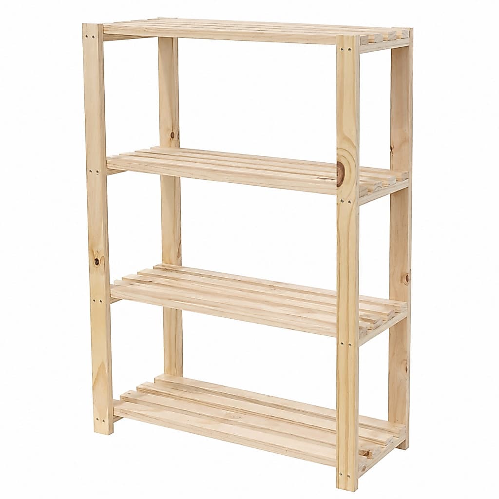 Estante Organizadora 4 Prateleiras em Pinus Natural para Livros Plantas e Decoração