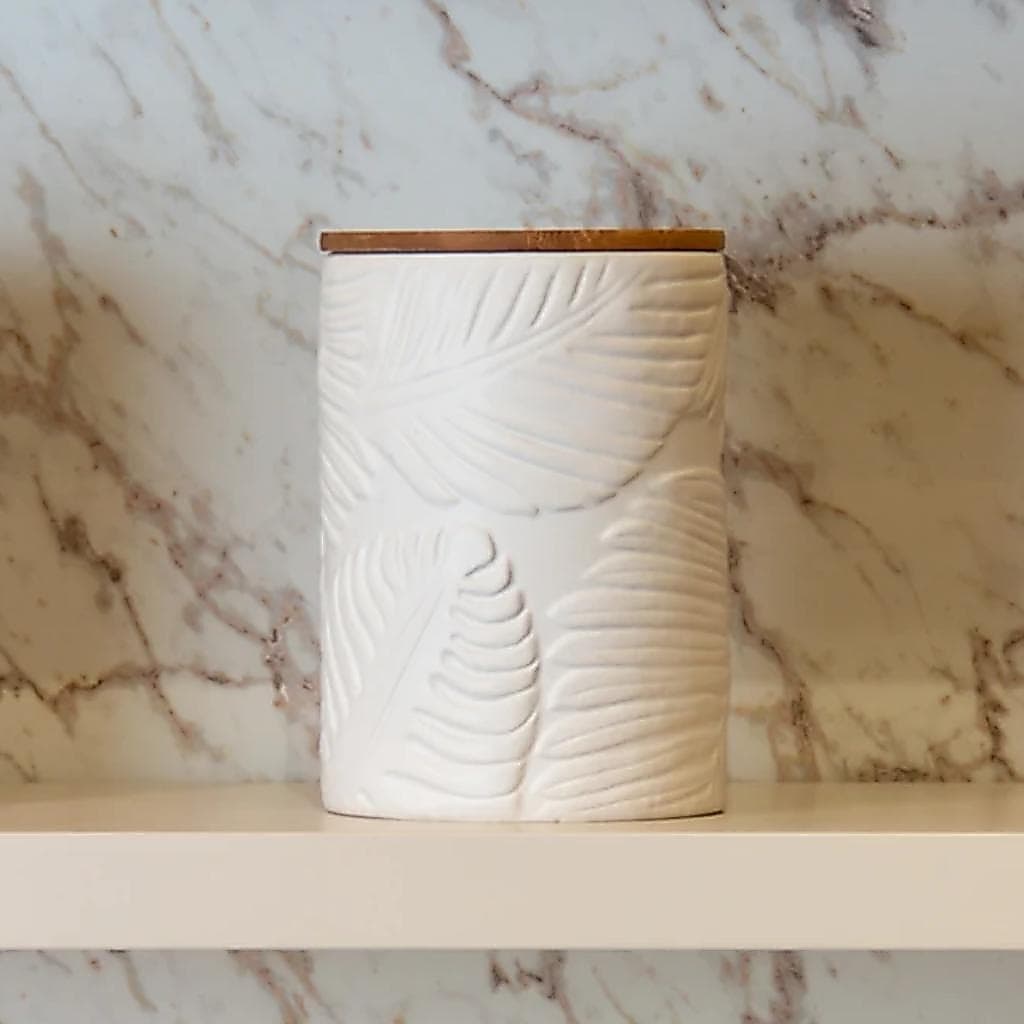 Potiche com Tampa de Bambu Fiora 11x15,8cm Branco Cerâmica