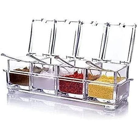 Porta Condimentos Temperos Acrílico Lindo Crystal 4 Potes Cozinha Modelo Quadrado 4 Potes Condimento